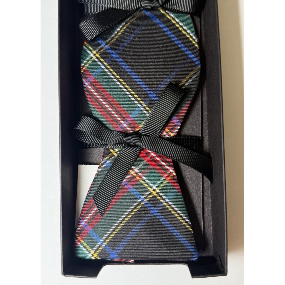DAVID DONAHUE Men's Adjustable Bow Tie 100% Silk Black/Multi Plaid USA Made‎ EUC